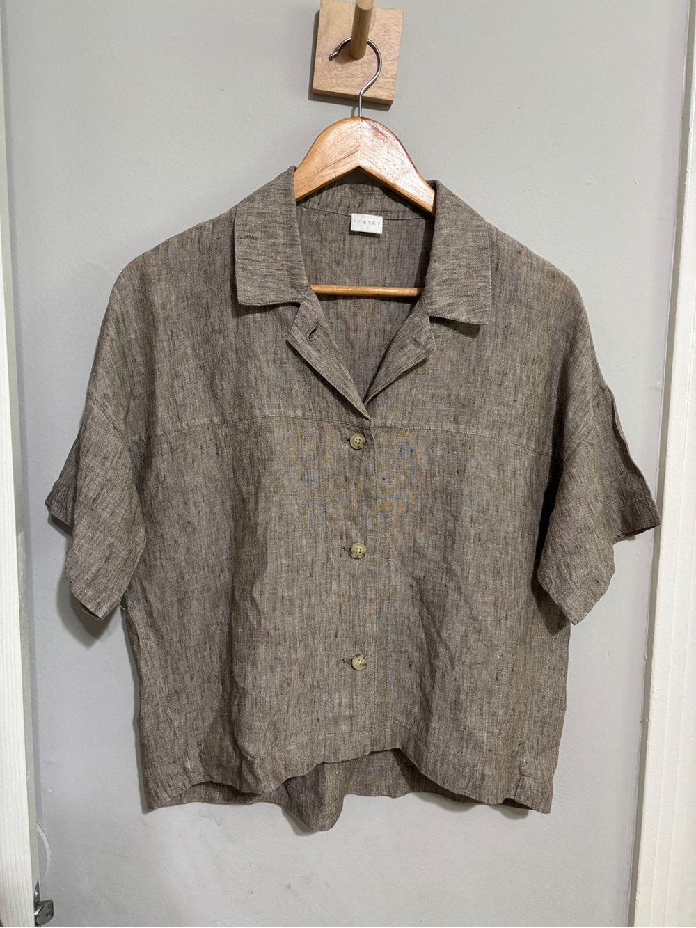 Poetry Beige Linen Boxy Button Up Blouse 4 Medium
